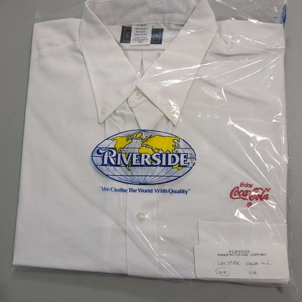 Vintage Coca Cola Polo Shirt Short Sleeves White Riverside Uniforms USA NOS L